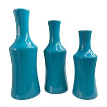 Trio decorativo vaso garrafa turquesa de cerâmica moderno