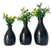 Trio decorativo vaso preto de cerâmica moderno trabalhado