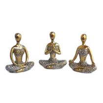 Trio Decorativo Yoga Meditação Em Resina meditando posição enfeite rezando kit cj - Luthi Comércio de Presentes