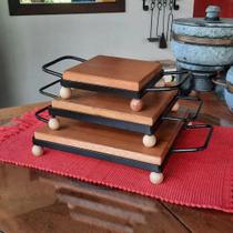 Trio Descanso de Panelas em Ferro e Madeira