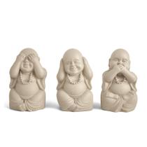 Trio escultura da sabedoria buda em cimento cinza mart