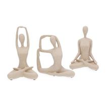 Trio escultura yoga em polirresina bege mart