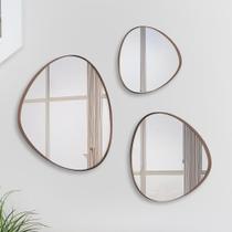Trio Espelho Orgânico Decorativo Com Moldura Couro Várias Cores - Arth Decor