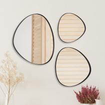 Trio Espelho Orgânico Decorativo Com Moldura Couro Várias Cores - Arth Decor