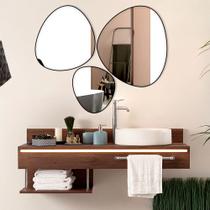 Trio Espelho Orgânico Decorativo com Moldura em Couro Eco - Belo Papel de Parede