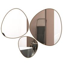 Trio Espelho Orgânico Decorativo com Moldura em Couro Eco - Papel e Paredes Adesivos
