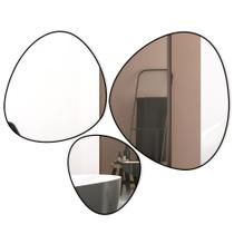 Trio Espelho Orgânico Decorativo com Moldura em Couro Eco - Papel e Paredes Adesivos