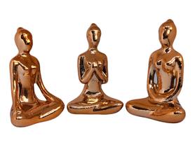 Trio Estátua Meditação Yoga Porcelana - Equilíbrio Pedras Naturais