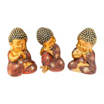 Trio Estátua Monge Buda Meditação Chakras 12x7x7 - EQUILIBRIO