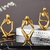 Trio Estátua Pensador Escultura Enfeite Estante Sala Resina dourado luxo - FiNEGOOD