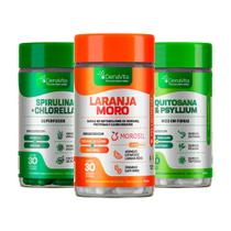 Trio Fitness Denavita - Extrato de Laranja Moro 3x1 + Spirulina Com Chlorela 2x1 + Quitosana e Psyllium 7x1