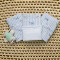 Trio Fralda de Boca Menino Dupla Face Plush Estampado Macio e Antialergico e Fralda 100% Algodão
