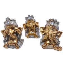 Trio Ganesha da Sabedoria Enfeite Ganesha Gold Brilho 8 cm - Flash
