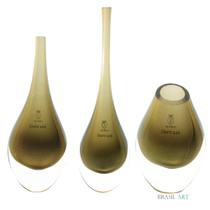 Trio Gotas Mini Fumê com Ouro 24K - Cristais Cá d'Oro Trio Gotas Mini Fumê com Ouro 24K - Cristais Cá d'Oro