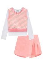 Trio Infantil Blusa em Cotton Colete e Shorts-saia em Moletom Happiness - Kukie