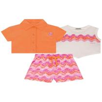 Trio Infantil Menina Verão Top Camisa e Shorts Blogueirinha Trio Infantil Menina Verão Top Camisa e Shorts Blogueirinha