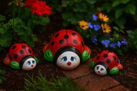 Trio Joaninha Decoração Jardim Ceramica