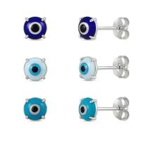Trio Kit Brincos De Prata 925 Olho Grego Azul Em 3 Cores Trio Kit Brincos De Prata 925 Olho Grego Azul Em 3 Cores