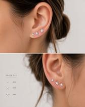 Trio Kit de brincos semi joia tam p m g modelo estrela minimalista banhos:Prata 925