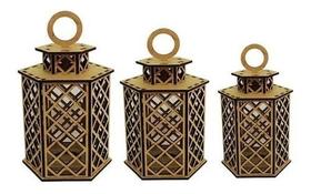 Trio Lamparina Porta Velas Mdf Cru (3 Peças) - P M G - Cutmania