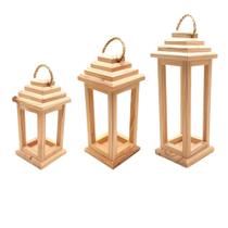 Trio Lanternas Marroquinas em Madeira Pinus P M G Decoração Rústica e Criativa
