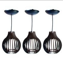 Trio Luminária de Teto Lustre Preto Coquinho para sua Casa / 3 COQUI P