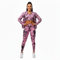 Trio Marmorizado Legging Top Bomber Conjunto Academia