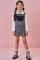 Trio Menina Blusa Cotton Colete e Short-Saia em Tricot Kukiê