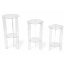 Trio Mesa Acrílico Transparente Cilindro Tripe Coluna Elevação Trio Mesa Acrílico Transparente Cilindro Tripe Coluna Elevação