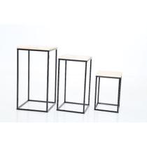 Trio Mesa Cubos Decorativo Preto com Tampo Madeira Pinus