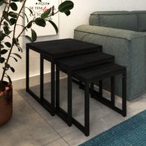 Trio Mesa Lateral Industrial Isabella Preto e Tampo Preto