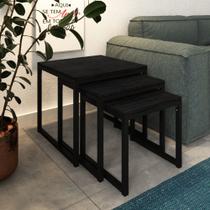 Trio Mesa Lateral Industrial Isabella Preto e Tampo Preto