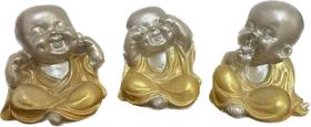 Trio monge baby em gesso,pintura dourada 10cm