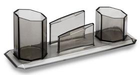 Trio Porta Caneta/Clips/Lembrete Fumê Waleu