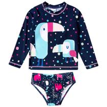 Trio Praia Camiseta Calcinha e Chapéu Zoo Colorido Elastano Proteção UV 50+ - Tip Top