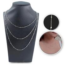 Trio Prata 925 Conjunto Colar Bolinha Delicado Feminino Elegante Gargantilha Fina De Luxo Choker 45cm Correntinha Cordão