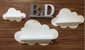 Trio Prateleira De Nuvem Com Varão Porta Fraldas Mdf Branco