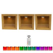 Trio Quadro Cenário sem Vidro 26x26x9 Acompanha Kit de 3 Led Colorido Decoração Sala Madeira Mdf