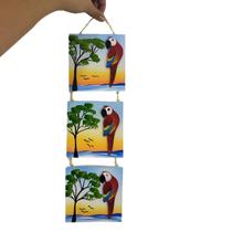 Trio Quadro de Parede Arara Vermelha enfeite decorativo casa jardim varanda Trio Quadro de Parede Arara Vermelha enfeite decorativo casa jardim varanda