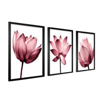 Trio Quadro Decorativo Floral Grande Moldura Para Sala Quarto Escritório 40X60 Flores - Líder Molduras