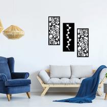 Trio Quadro Decorativo Floral Preto em MDF Trio Quadro Decorativo Floral Preto em MDF