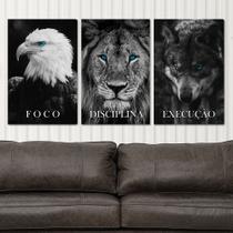 Trio Quadro Decorativo Foco Disciplina Execução Telas Canvas Sala Quarto Escritório - Lopes Decor