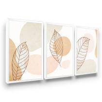 Trio Quadro Decorativo Sala Quarto Folhas Abstrato