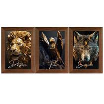 Trio Quadro Leão Águia Lobo Disciplina Foco Execução 40cm