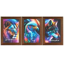 Trio Quadro Leão Águia Lobo Disciplina Foco Execução 40cm