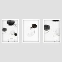 Trio Quadro Para Sala Abstrato Moderno Moldura e Vidro Preto e Branco Minimalista