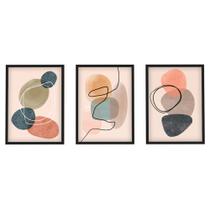 Trio Quadros Abstratos Para Quarto Sala Moldura e Vidro Moderno