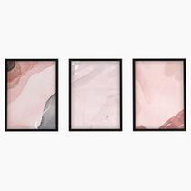 Trio Quadros Abstratos Rosê Moldura e Vidro Sala Quarto