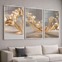 Trio Quadros com Moldura Abstrato Luxo Dourado Kit 3 Quadros para Sala, Quarto ou Escritório Trio Quadros com Moldura Abstrato Luxo Dourado Kit 3 Quadros para Sala, Quarto ou Escritório