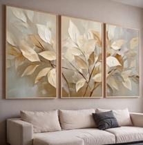 Trio Quadros com Moldura Arvore Bege Areia Folhas Kit 3 Quadros para Sala, Quarto ou Escritório Trio Quadros com Moldura Arvore Bege Areia Folhas Kit 3 Quadros para Sala, Quarto ou Escritório